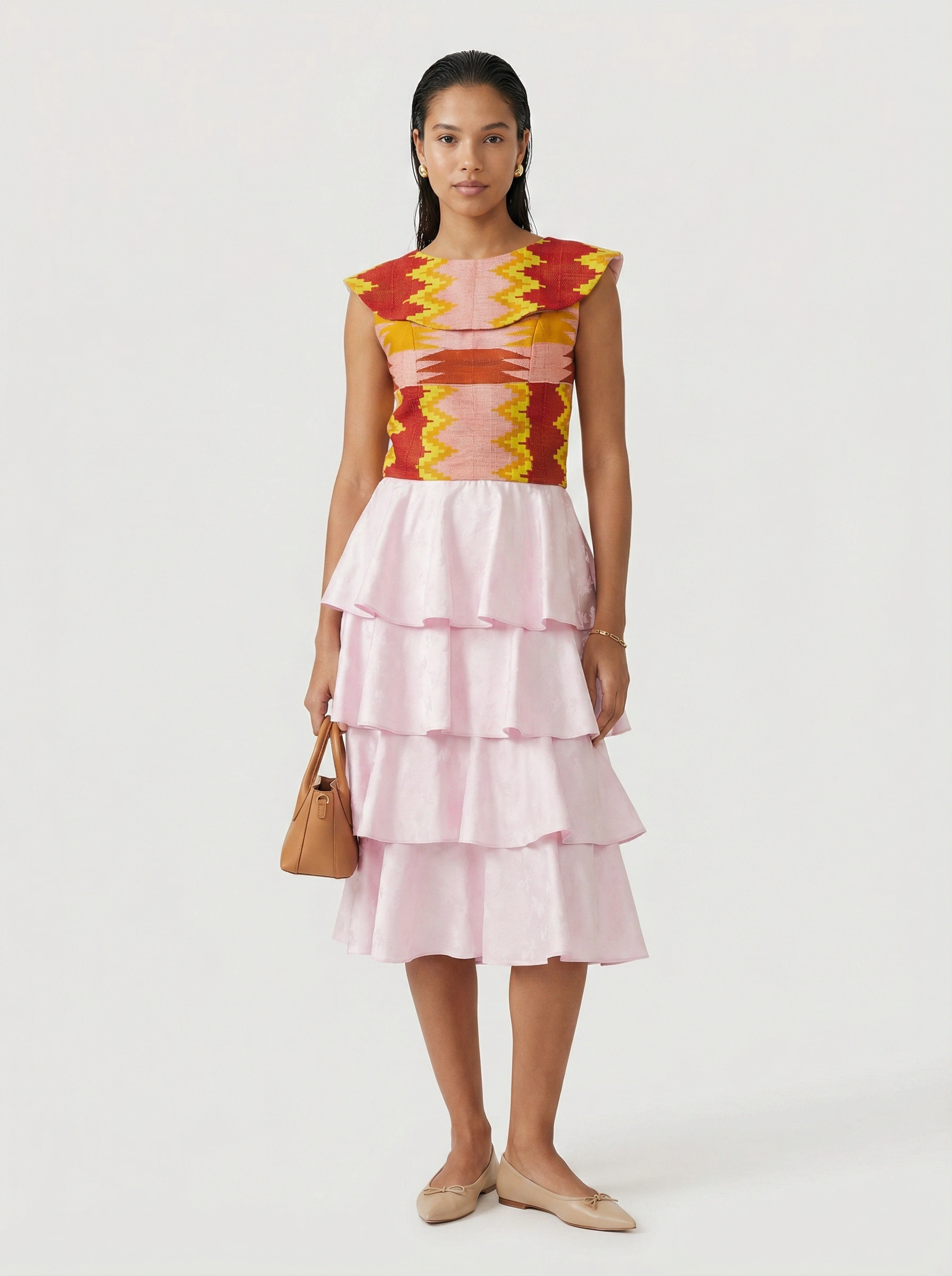 NAAYE BRAHM - Pink Tiered Midi Evening Dress – Amaria - Image 2