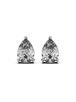 Just Brilliant pear lab grown diamond stud earrings in 18K white gold featuring two 2.00 ct pear shaped lab grown diamonds totaling 4.00 carats