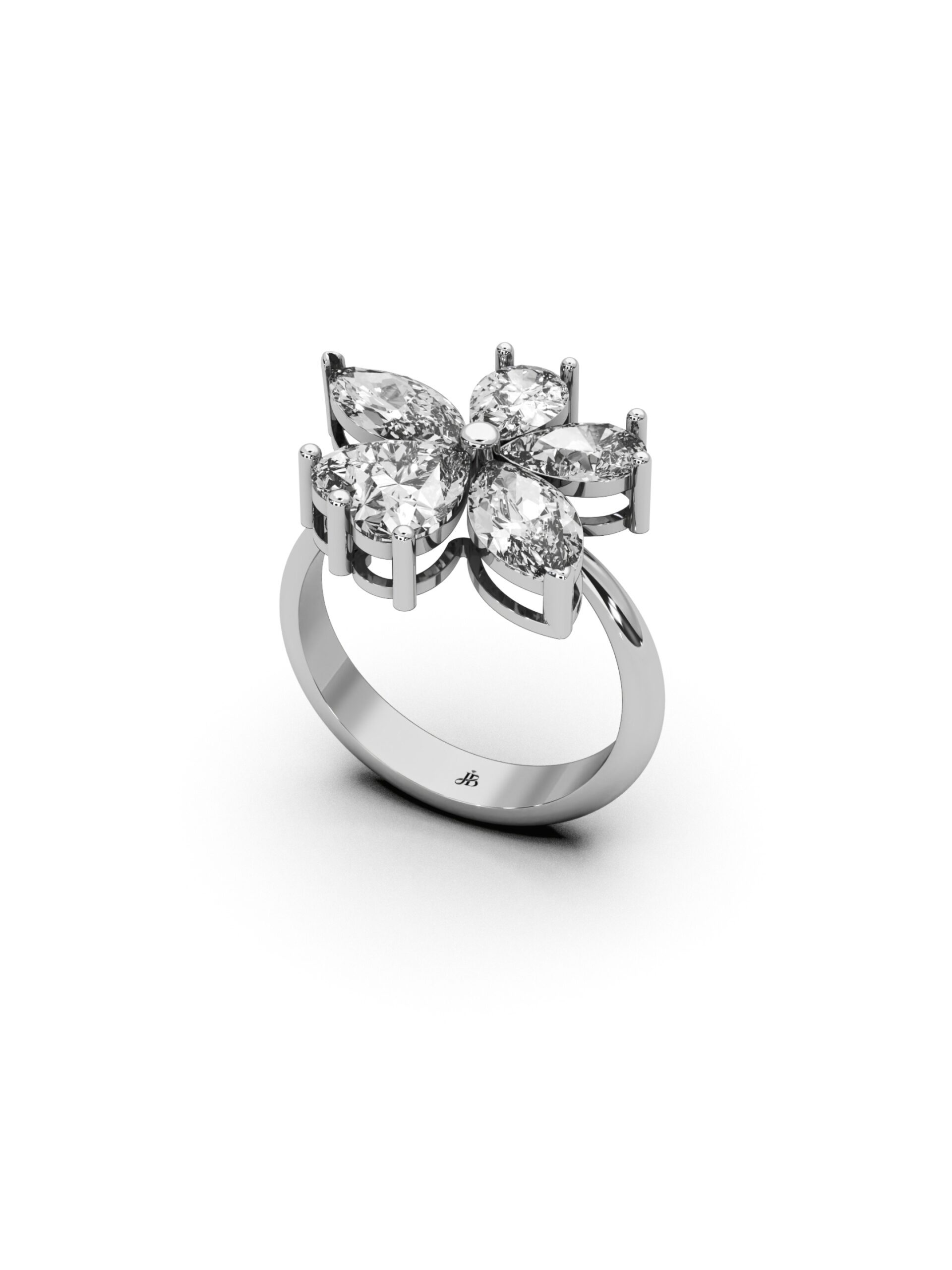 Just Brilliant L’amour diamond ring with 2.8ct lab created diamonds set in 18K white gold 4.18 grams floral inspired design on white background