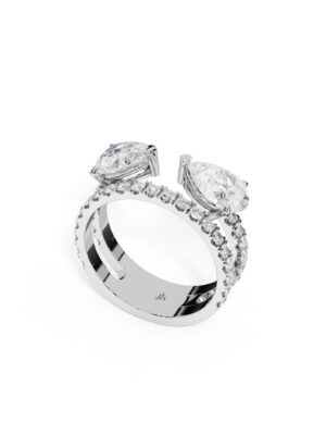 Just Brilliant Duet Pear Lab Grown Diamond Ring in 18K white gold featuring two pear shaped lab grown diamonds totaling 2.02 carats and a pavé diamond band