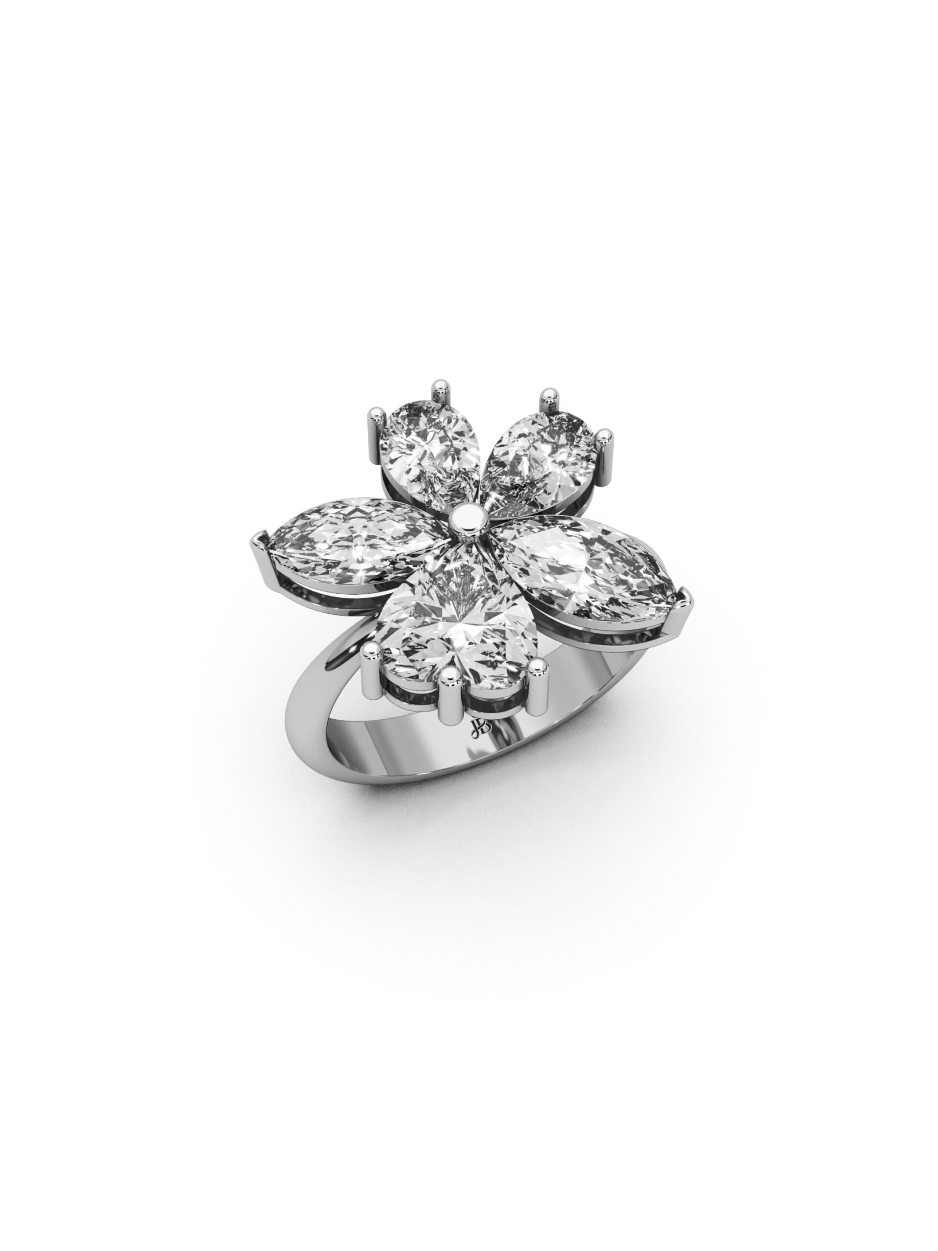 Just Brilliant L’amour diamond ring with 2.8ct lab created diamonds set in 18K white gold 4.18 grams floral inspired design on white background