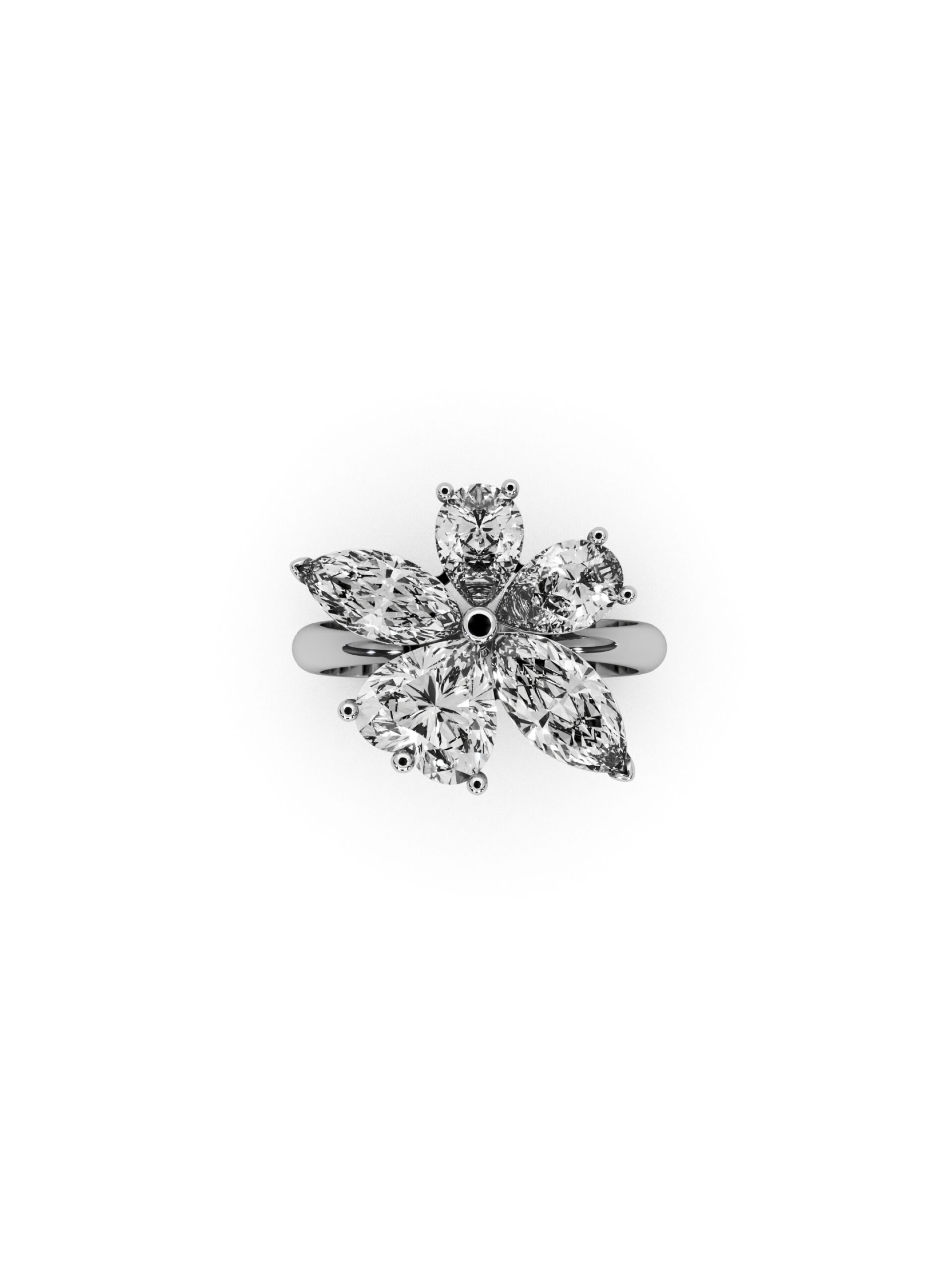 Just Brilliant L’amour diamond ring with 2.8ct lab created diamonds set in 18K white gold 4.18 grams floral inspired design on white background