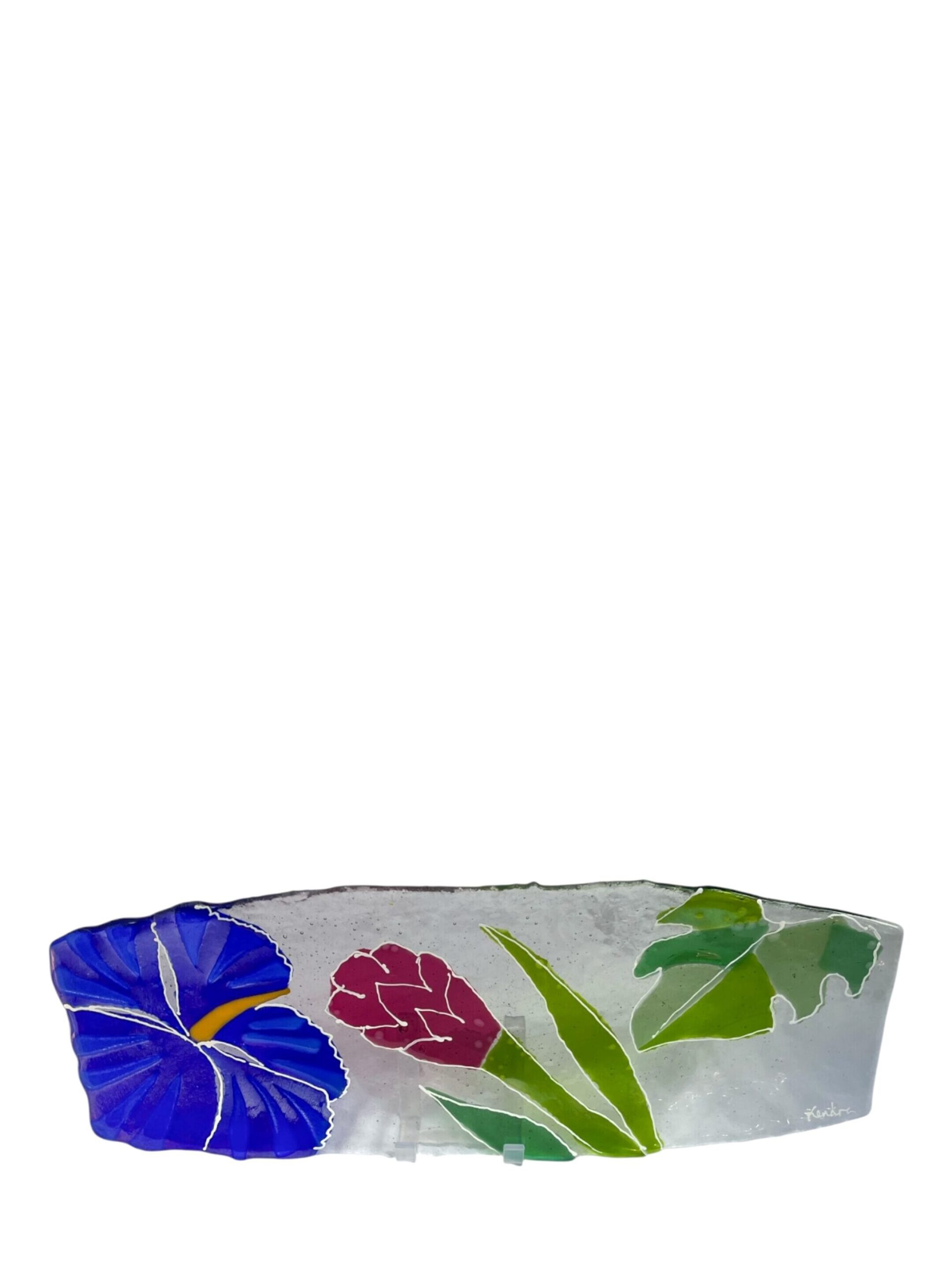 Kendra Schneider Multi-Color Tropical Flower Glass Art Artwork