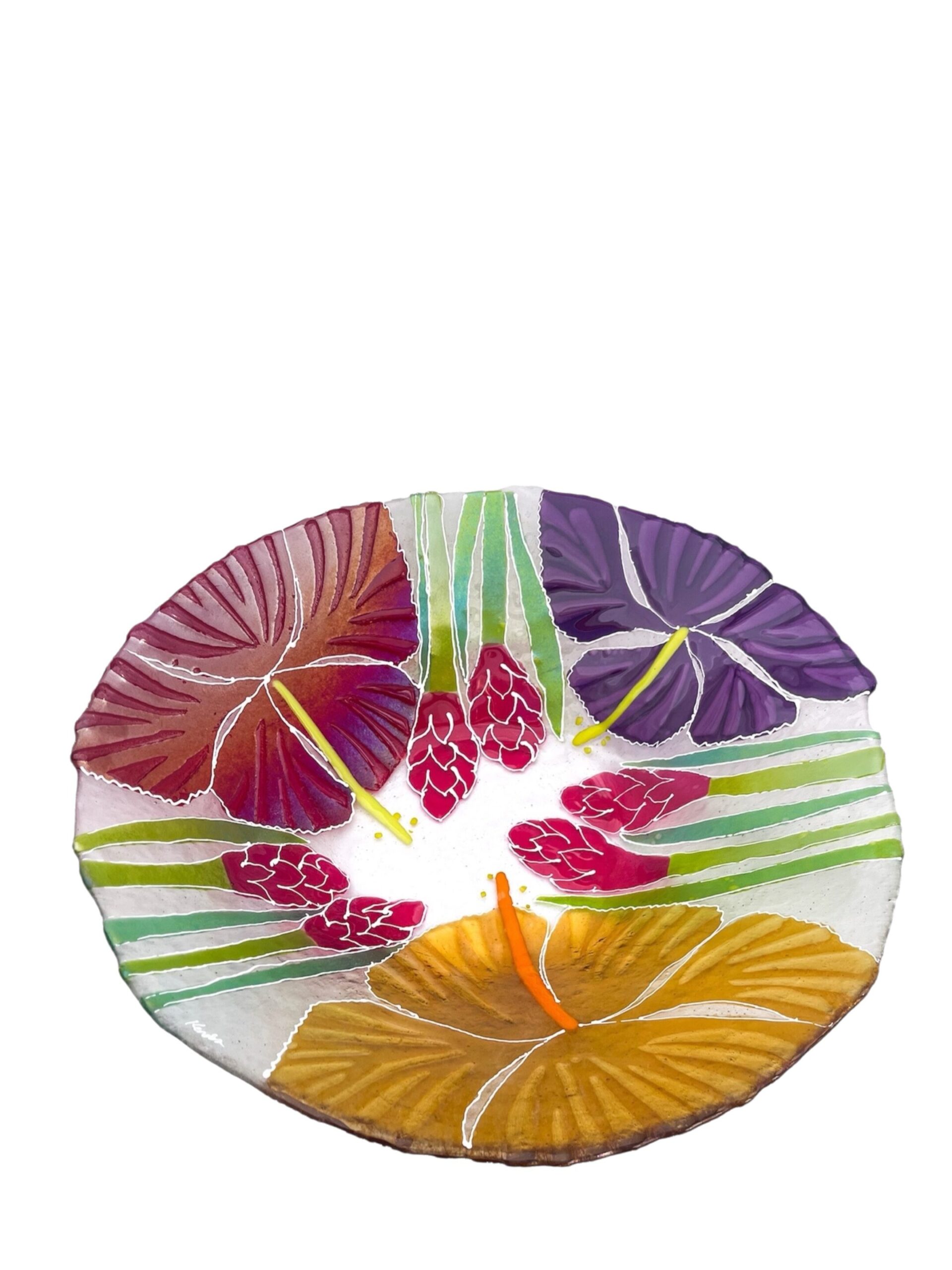 Kendra Schneider Multi-Color Large Glass Floral Bowl Artwork