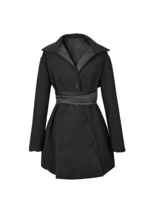 Janeke Luxueuse Black Knee Length Coat/Outerwear