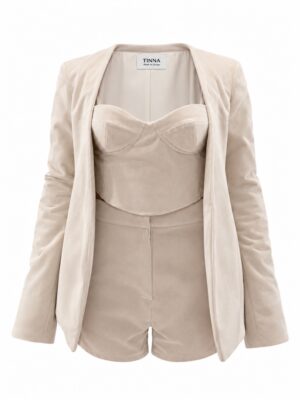 TINNA CONCEPT Tan Beige Blazer Jacket velvet set