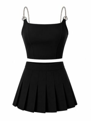TINNA CONCEPT Black Mini Skirt & Embleshed bustier set
