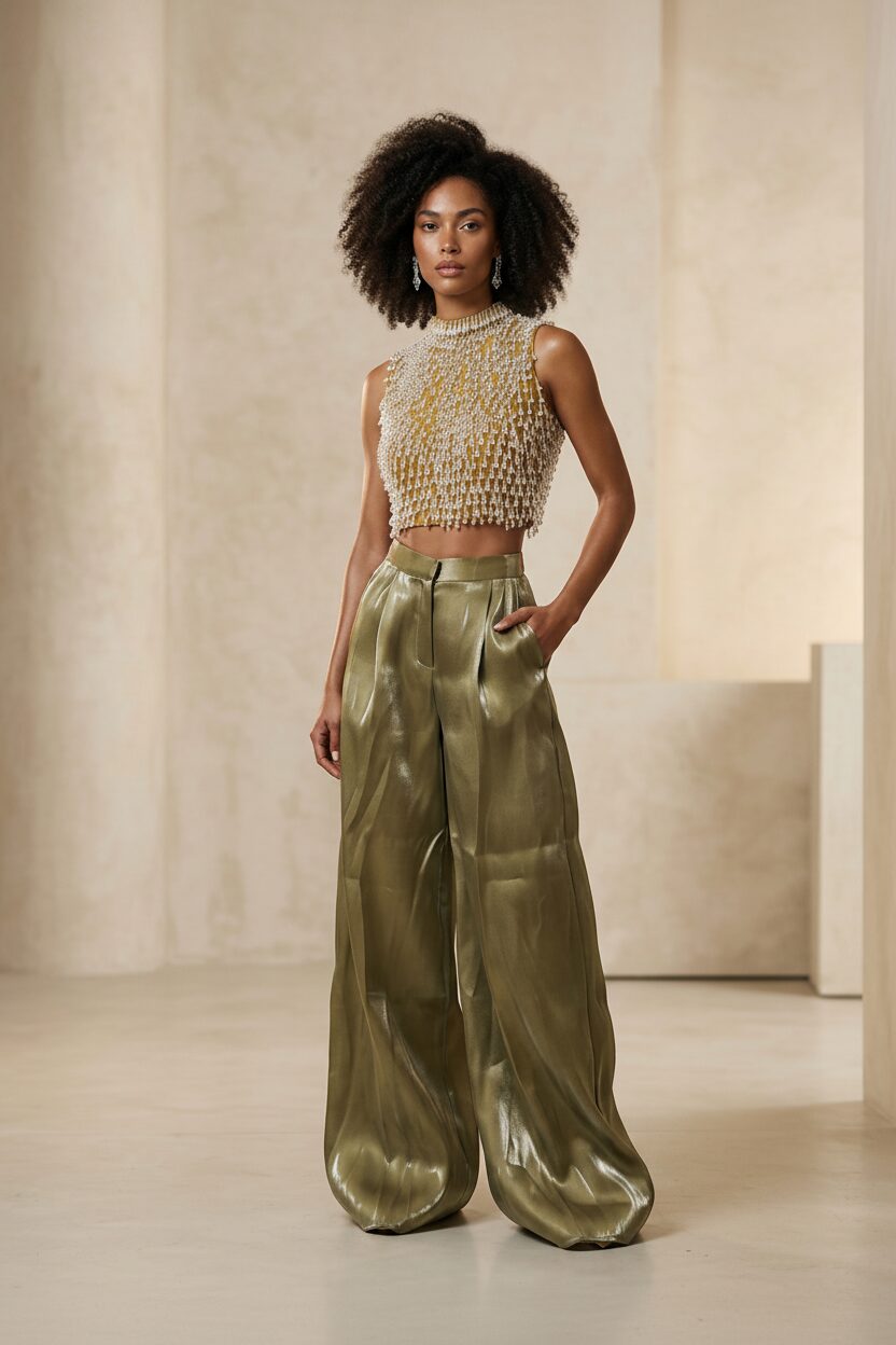 Tamris Couture Metallic Brown Flared Pants - Image 2
