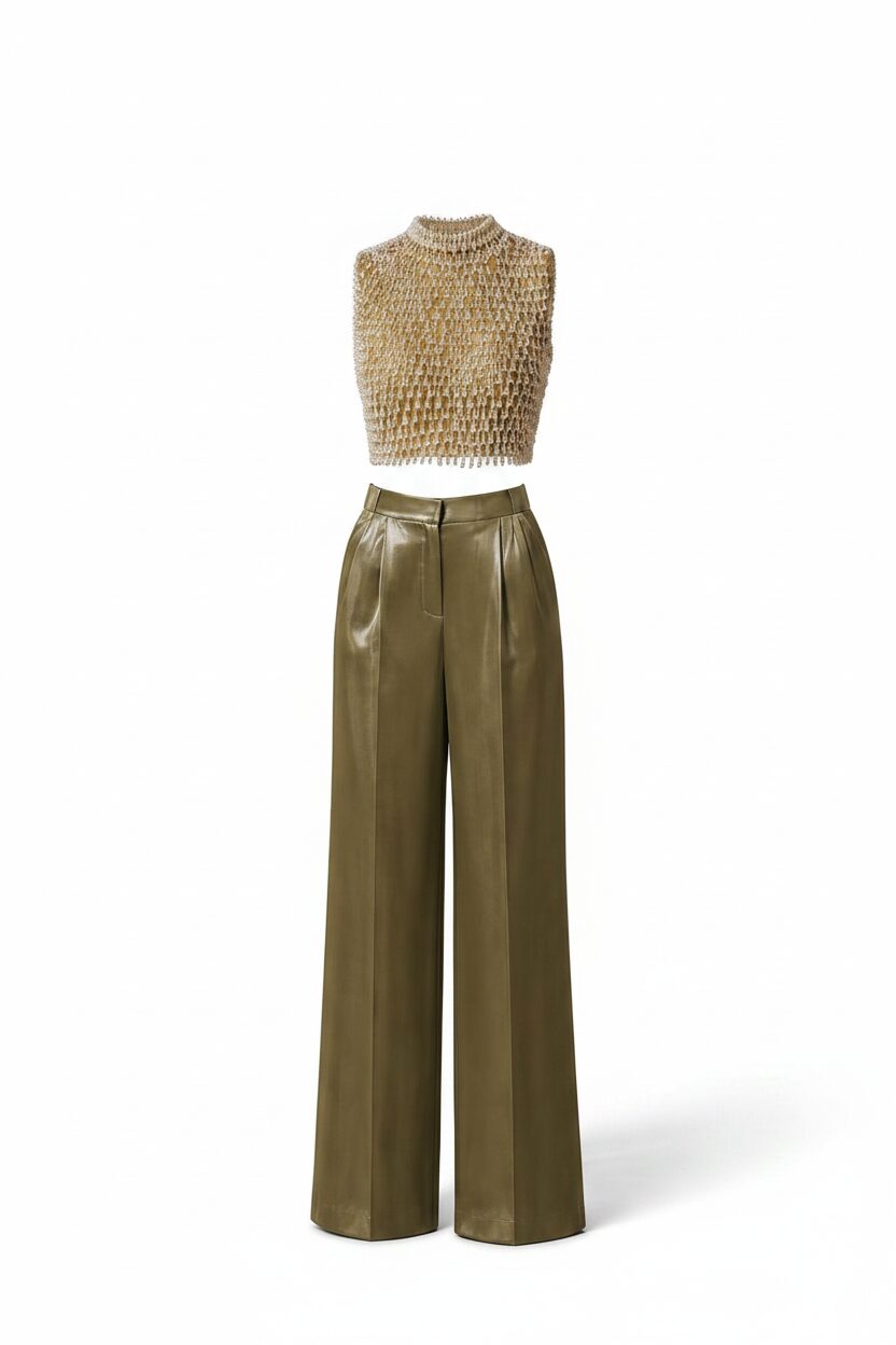 Tamris Couture Metallic Brown Flared Pants - Image 3