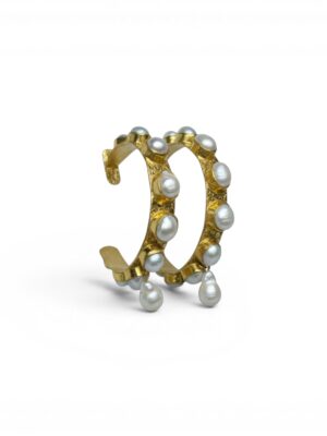 Tania Claire Australia Frida Hoop Earrings: Gold-plated brass hoops with baroque pearls and dangling pearl accents.