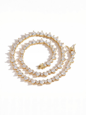Tania Claire Australia Venus Necklace, gold-plated brass with heart-shaped cubic zirconia stones.