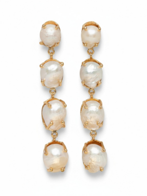 Tania Claire Australia Marnie Pearl Drops: gold-plated brass earrings with three baroque freshwater pearls each.