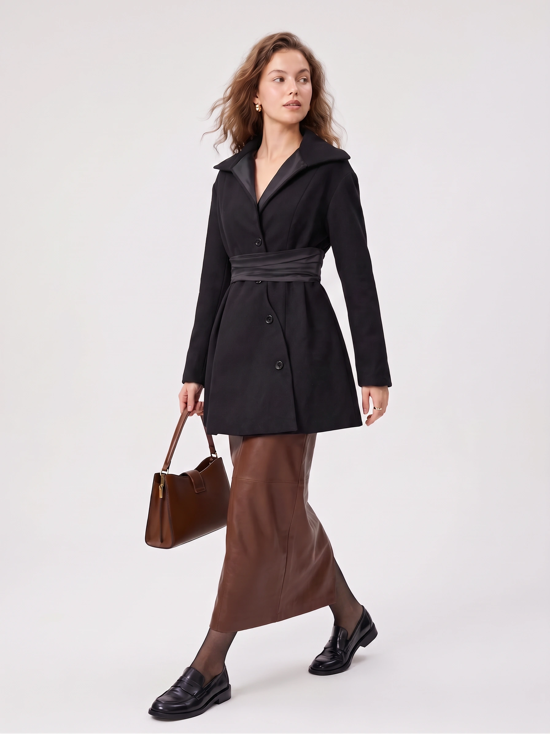 Janeke Luxueuse Black Knee Length Coat/Outerwear - Image 2