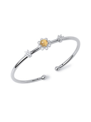 FREQNC atelier 8 petals bangle in silver tone with golden rutilated quartz