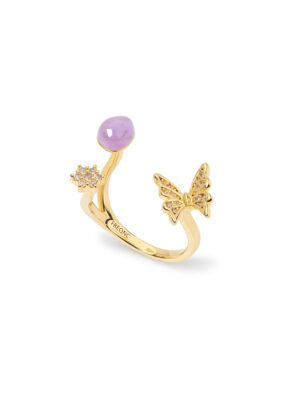 FREQNC atelier butterfly ring in gold-plated silver with an amethyst
