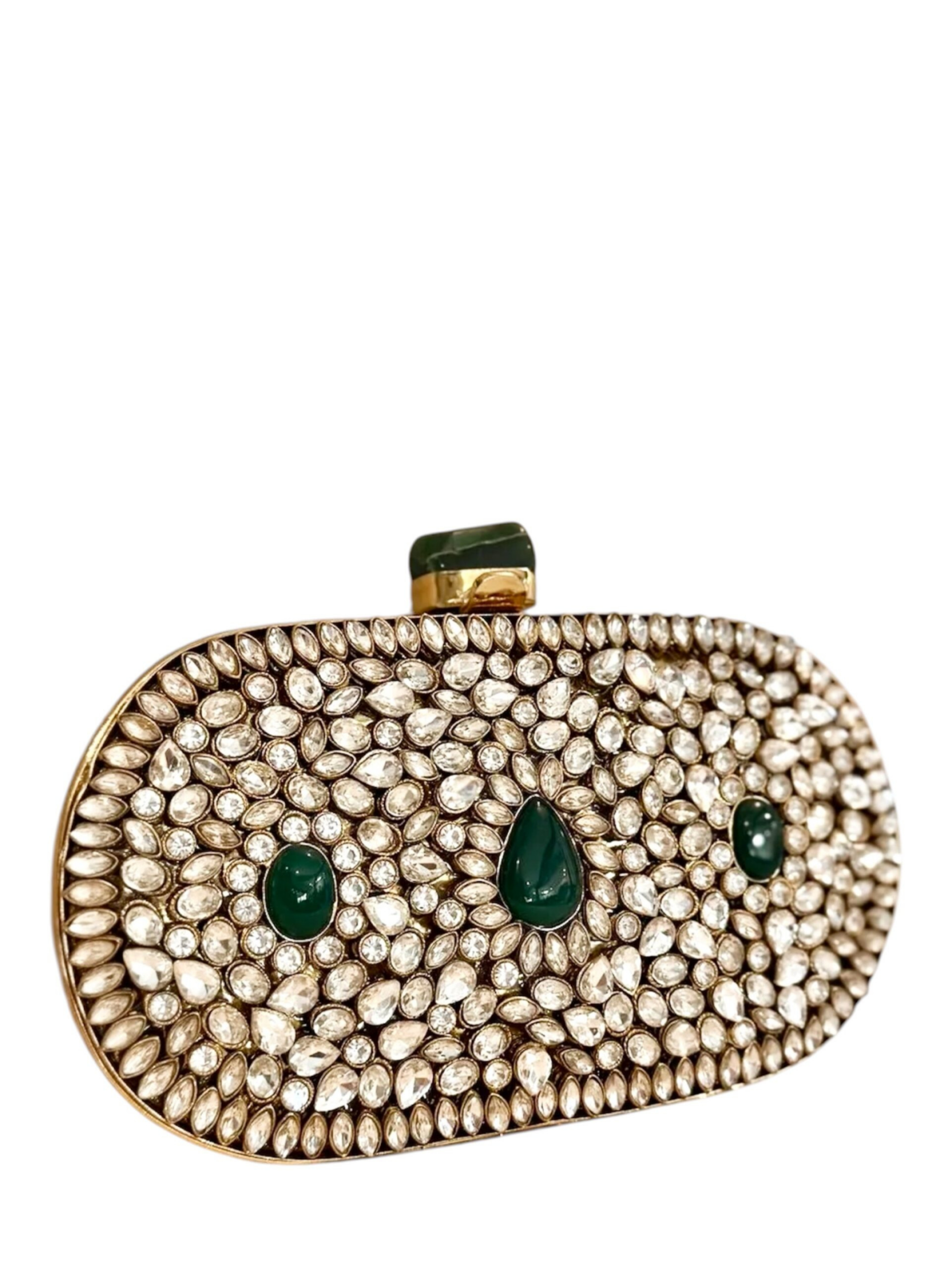 Indus Threads Green Brass Medium Clutch