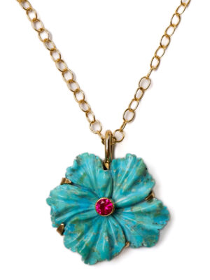 Dina Mackney Carved Floral Turquoise Necklace