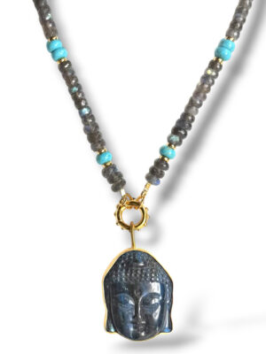 Dina Mackney Turquoise And Labradorite Carved Buddha Necklace