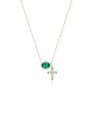 REVE Silver Cut G.Stone X Cross Pendant Necklace