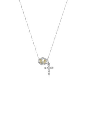 REVE Silver Oval Cut Y.Stone X Cross PendantNecklace