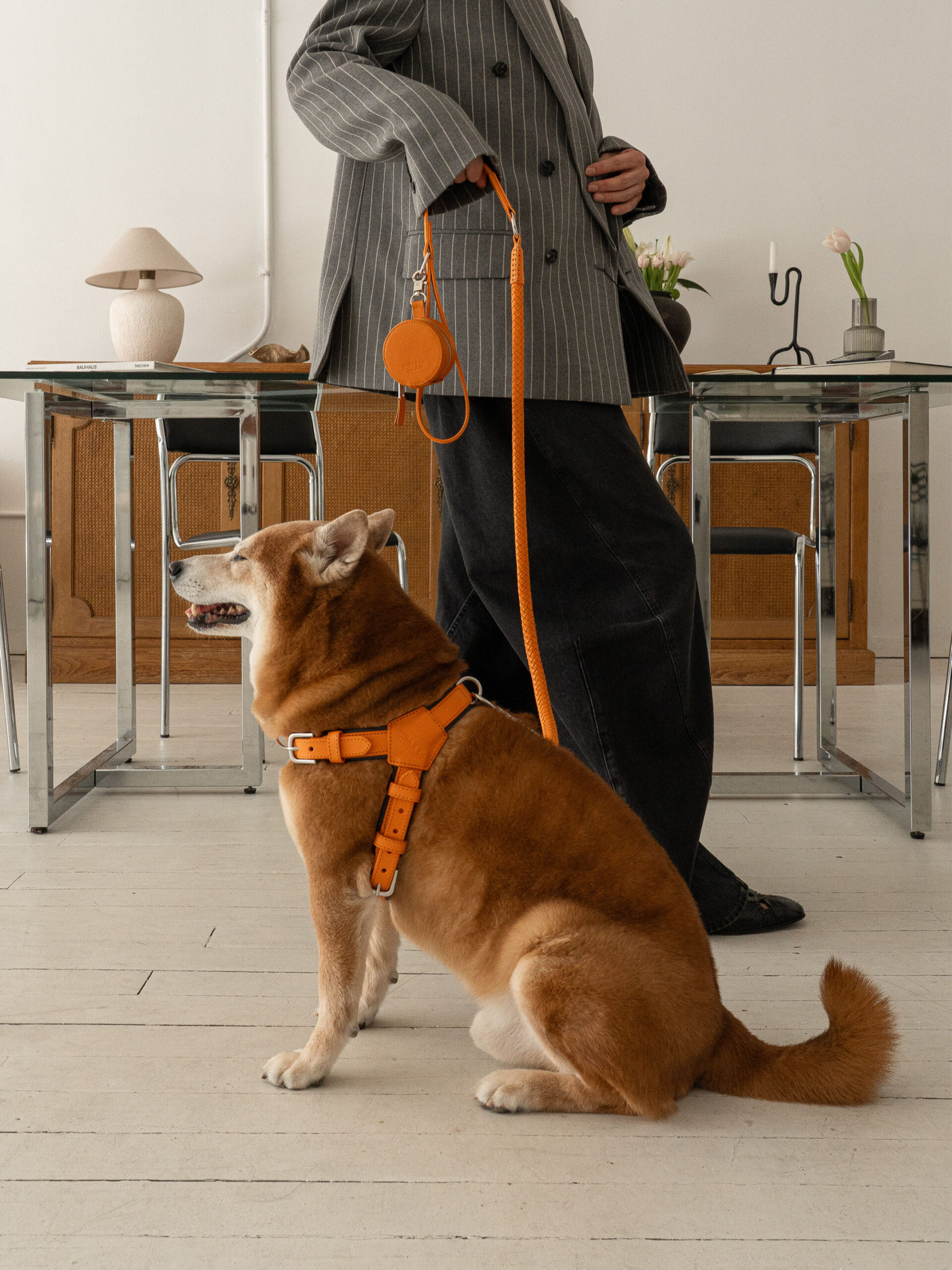 SHIBA & Co.® Otto - Intrecciato Dog Leash In Italian Leather - Orange - Image 2