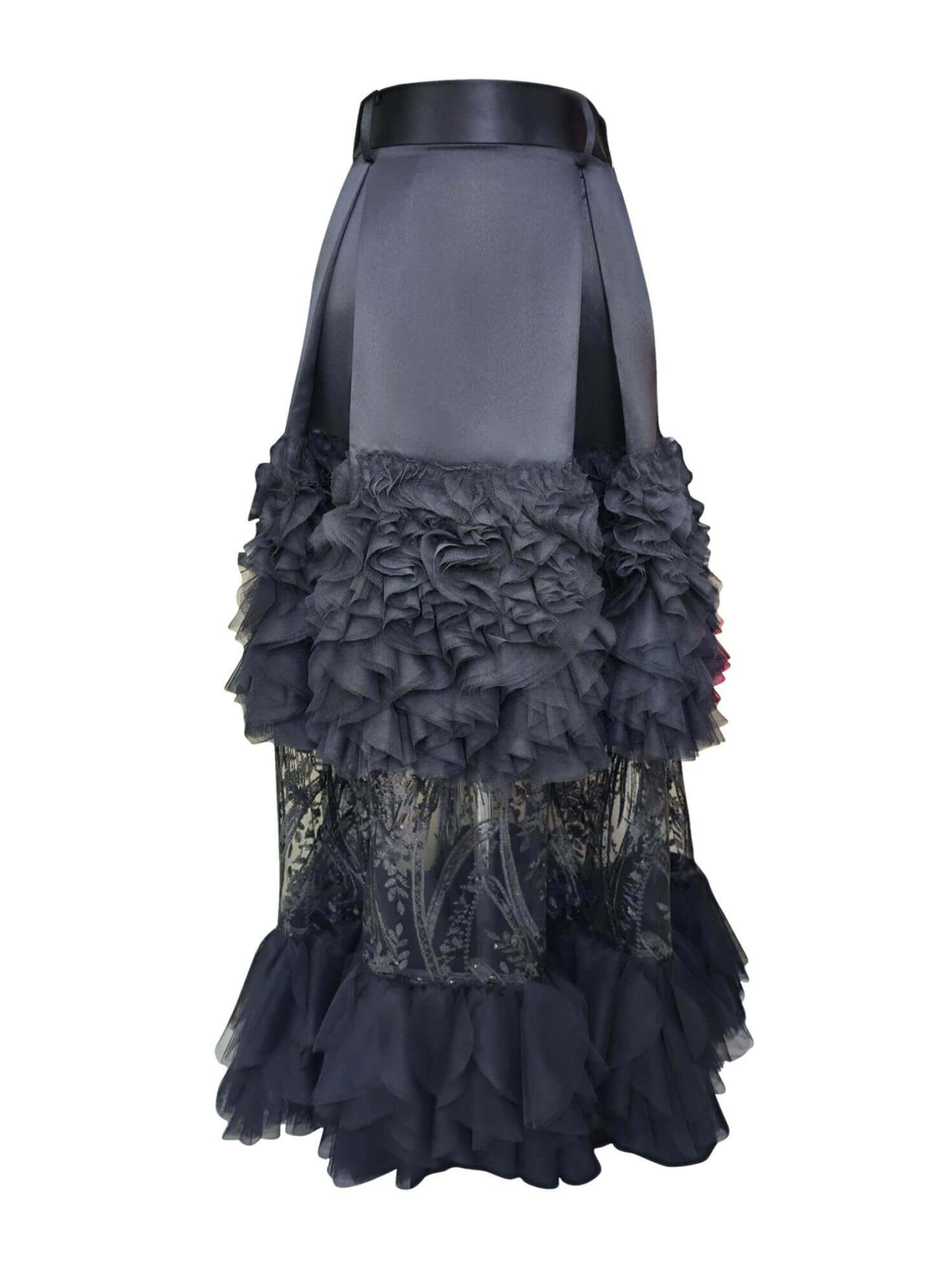 2madison Avenue Signature Black Jennifer Long Ball Tulle Lace Skirt