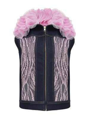 2madison Avenue Timeless Pieces Denim Fancy Vest In Pink Lace