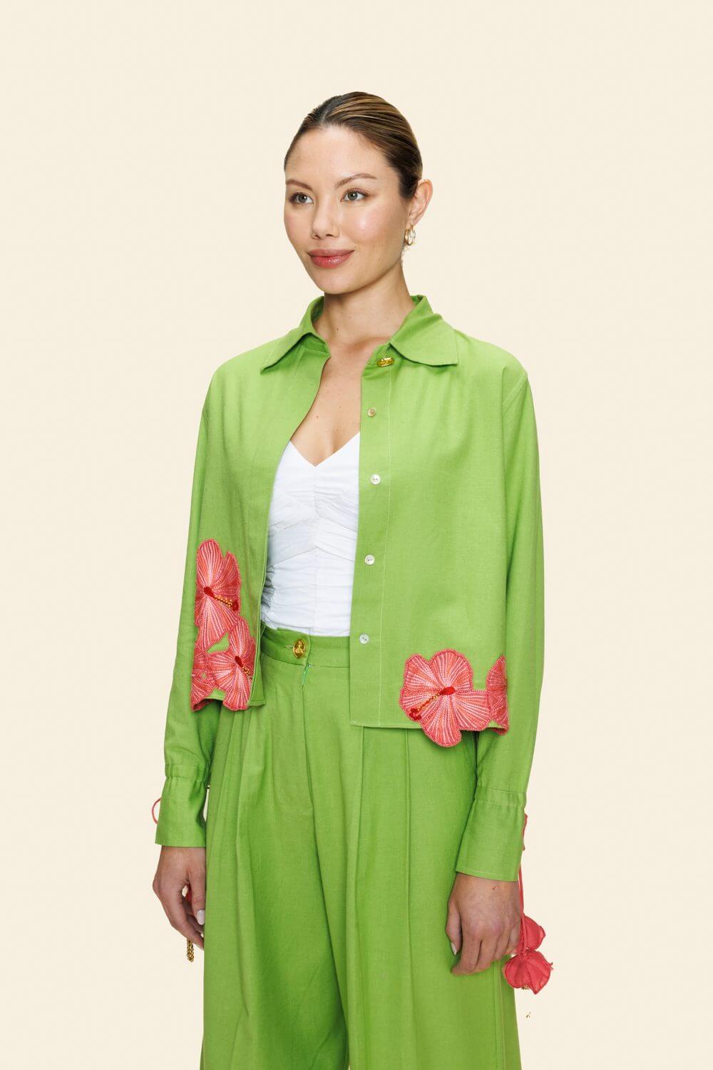 Ashaki Green Button Up Top - Image 2