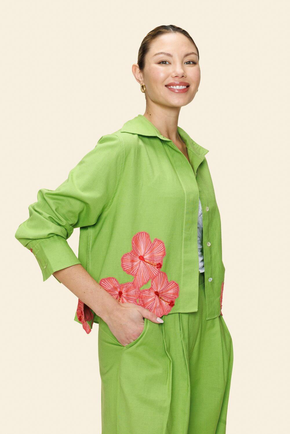 Ashaki Green Button Up Top - Image 3
