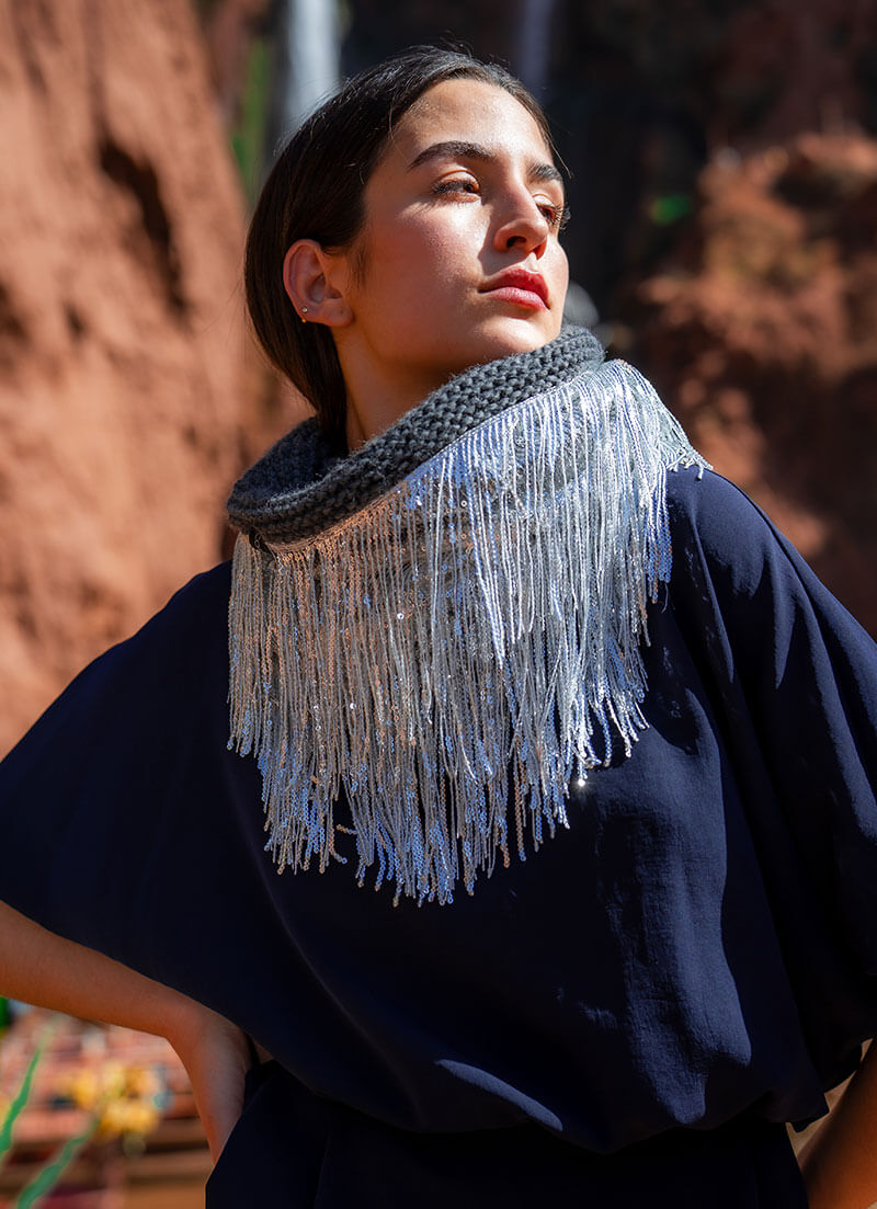 CONSTASY SILVER SPARK SEQUIN FRINGE SNOOD - Image 3