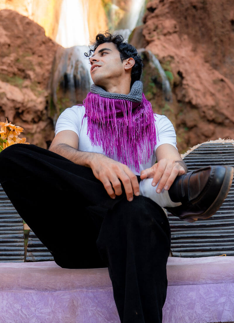 CONSTASY MAGENTA SPARK SEQUIN FRINGE SNOOD - Image 2