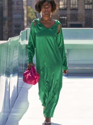 ELENA RUDENKO River maxi silk dress green