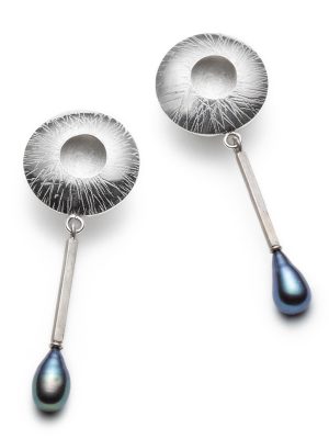 Exuberant Oculus Sterling Silver Earrings with Blue Pearls