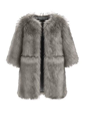 VIKTORIA MARCHEV Silver Faux Fur Coat/Outerwear