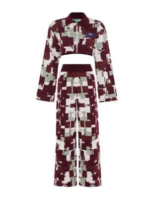 GLIX Burgundy Knitted Cardigan Jacket And Pants Set
