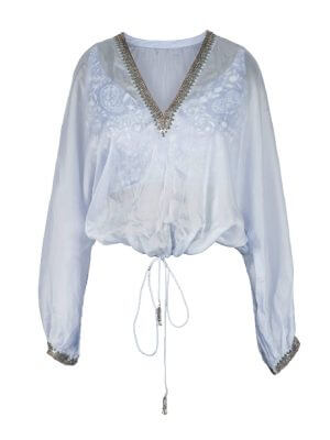 Silai The Label Blue Sheer Top With Floral Printed Bralette