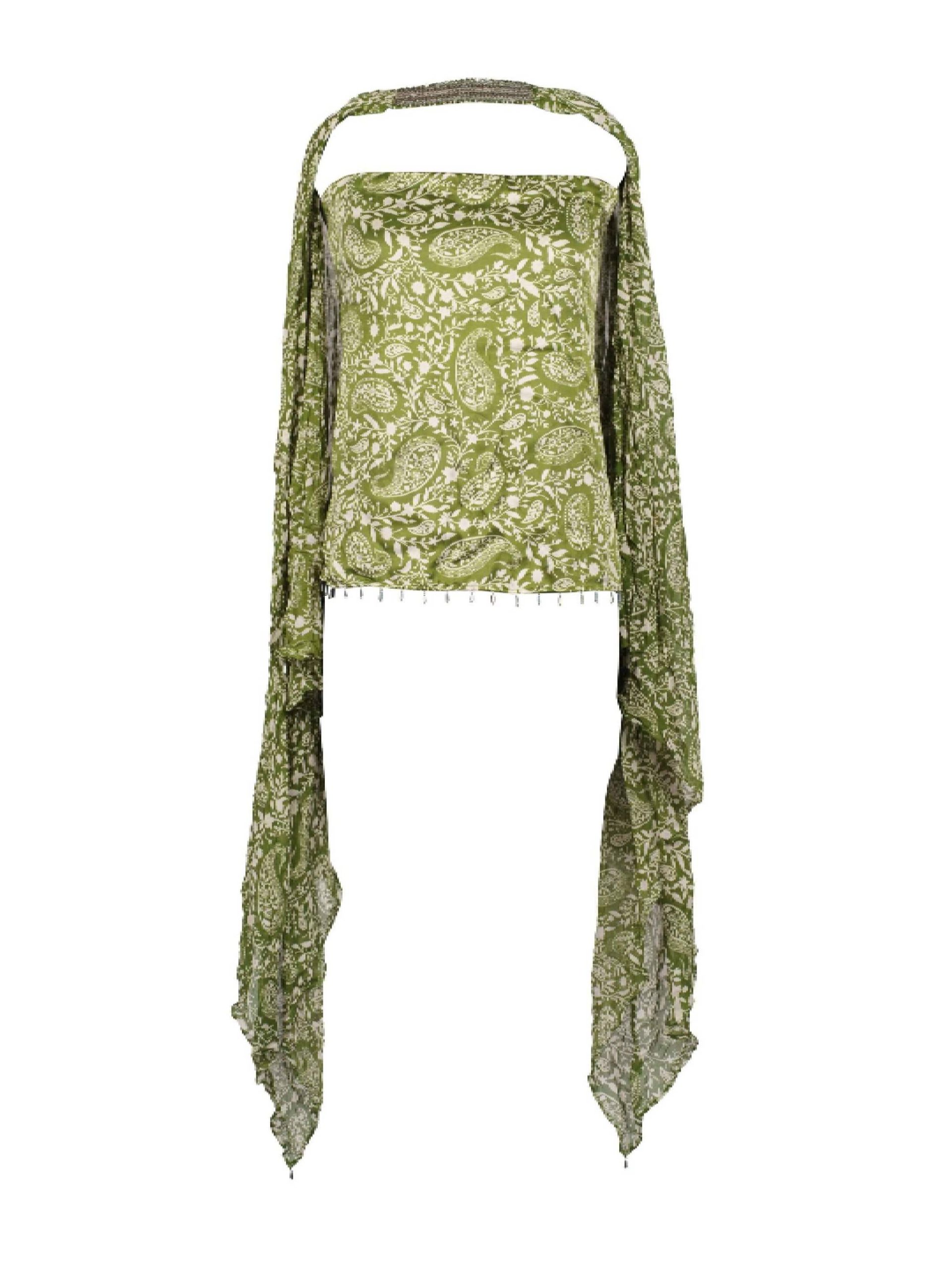 Silai The Label Green Floral Print Strapless Top