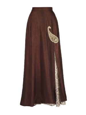 Silai The Label Brown Floor Length Slit Skirt