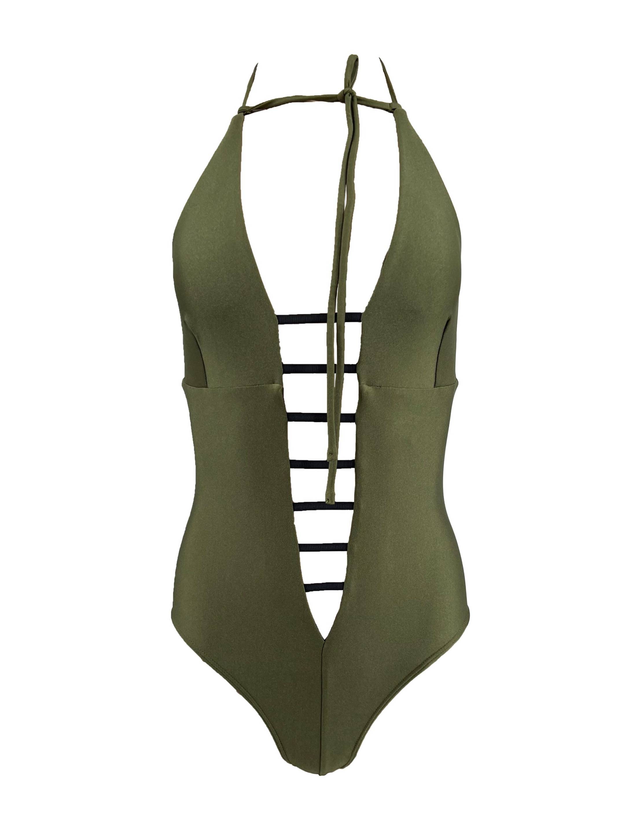 MONZLAPUR SS23 - Bodysuit/Bathingsuit with straps and Neck Ties Green
