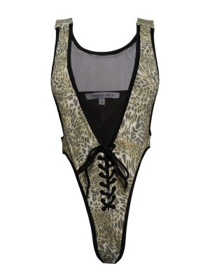 Hong Hoa Black and Leopard Mesh Me Up One-Piece Swimwear