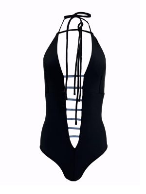 MONZLAPUR SS23 - Bodysuit/Bathingsuit with straps and Neck Ties Black
