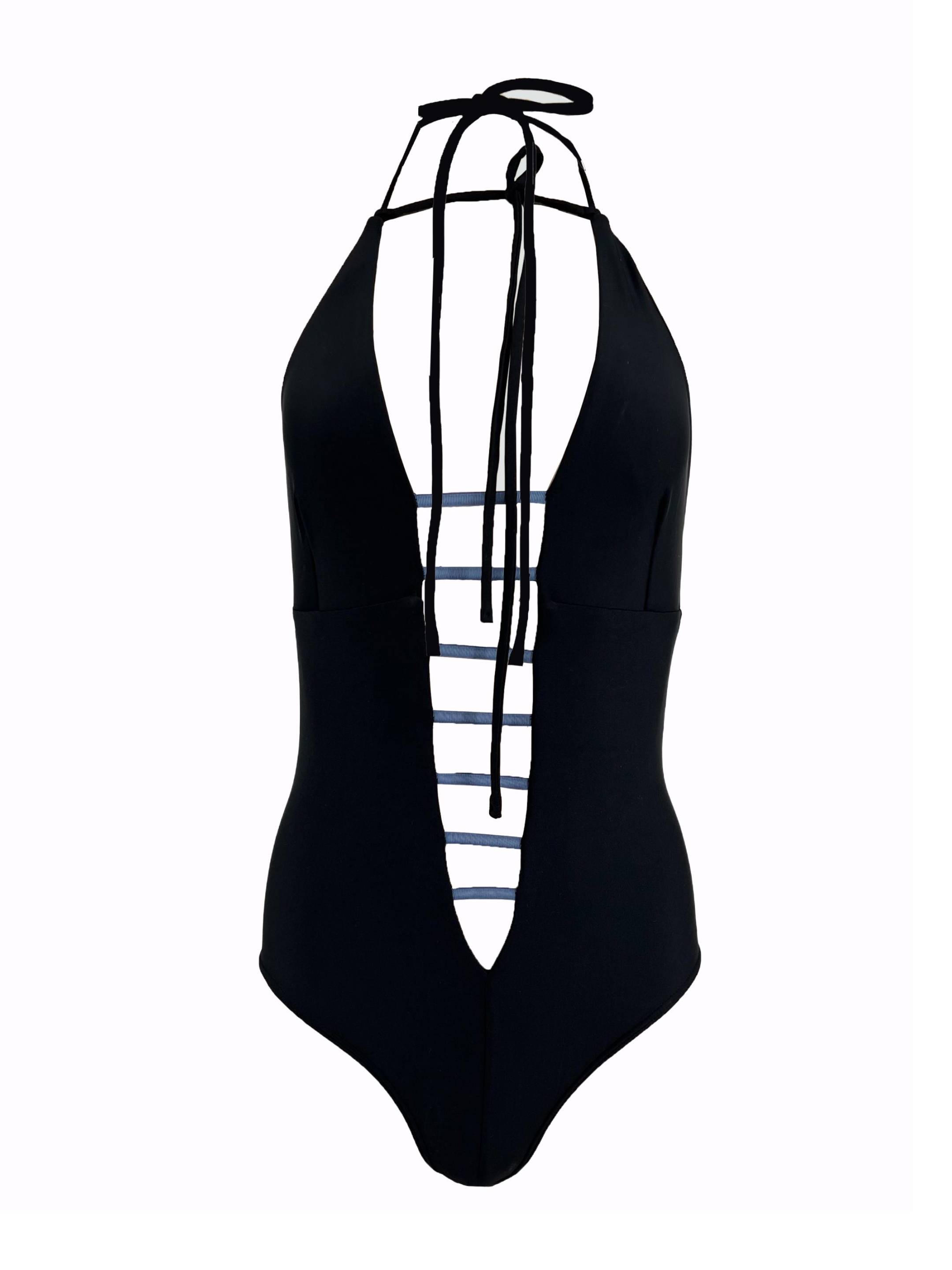 MONZLAPUR SS23 - Bodysuit/Bathingsuit with straps and Neck Ties Black