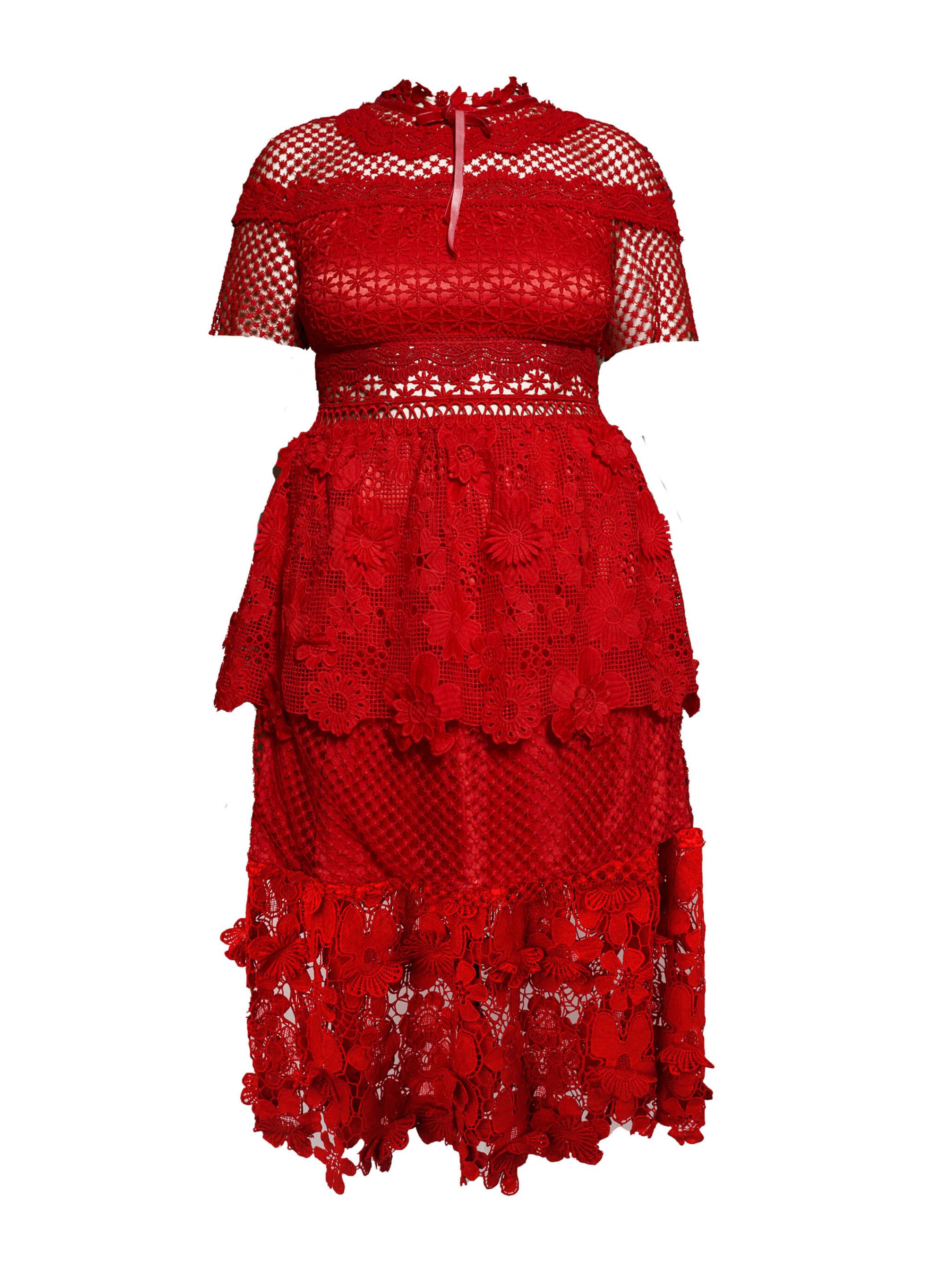Hong Hoa Red Delicate Floral Lace Dress