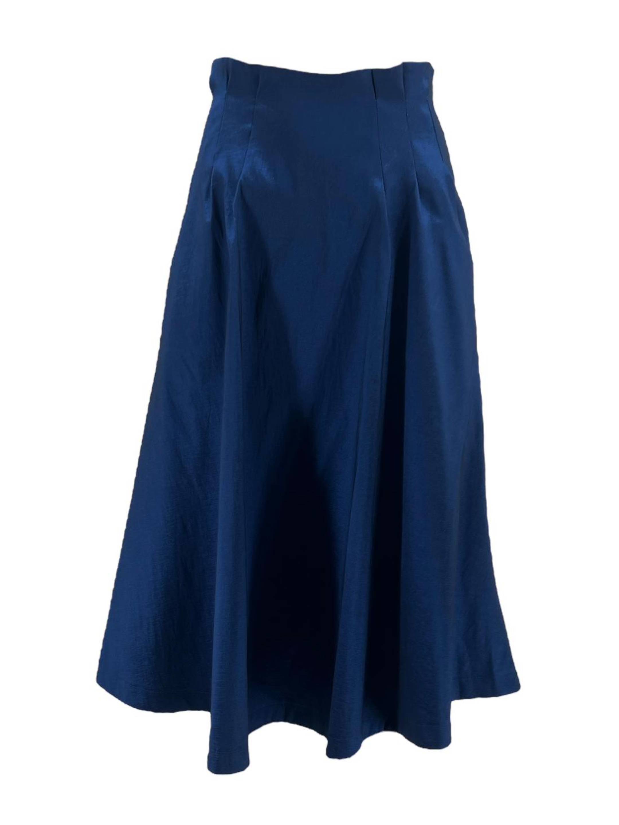 MONZLAPUR Taffetta Box Pleated Skirt - Blue