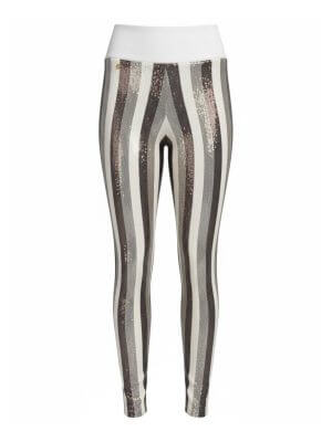 MundoE&E Bronze And Beige Stripes Sequin Leggings Pants