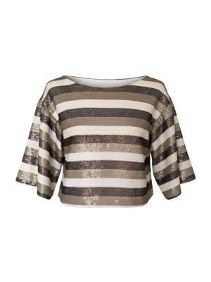 MundoE&E Brown And Beige Stripes Baby Sequin Blouse Top
