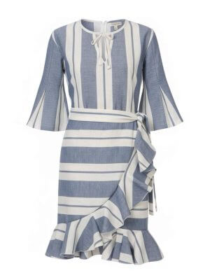 MundoE&E Blue And White Blouse And Skirt Linen Set
