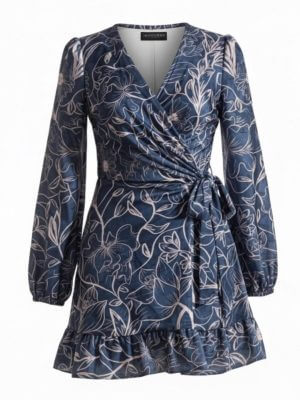MundoE&E Blue Mini Wrap Velvet Cocktail Dress