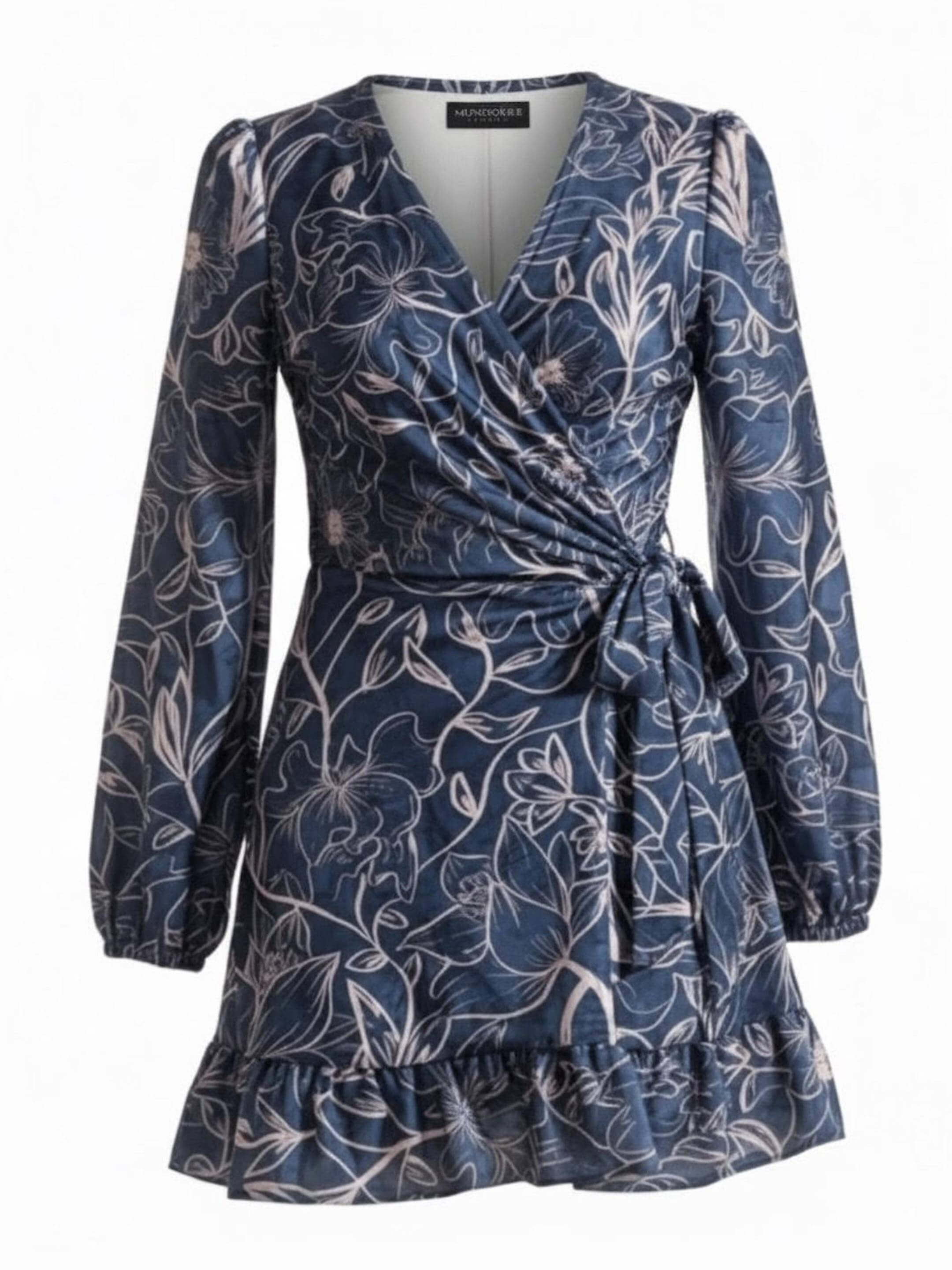 MundoE&E Blue Mini Wrap Velvet Cocktail Dress