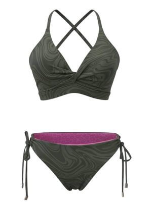 MundoE&E Green Twist Top & Pink Reversible Bottom Bikini Swimwear
